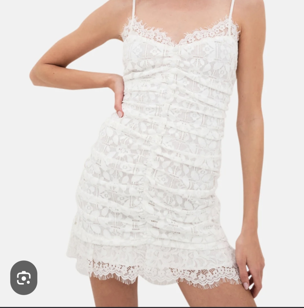 For Love & Lemons White Lace Ruched Mini Dress